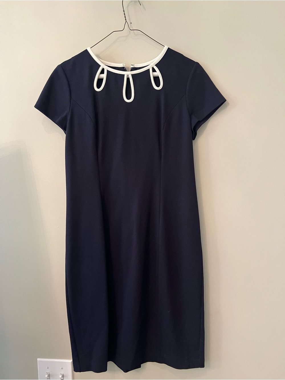Talbots Navy Dress with White Neck Trim